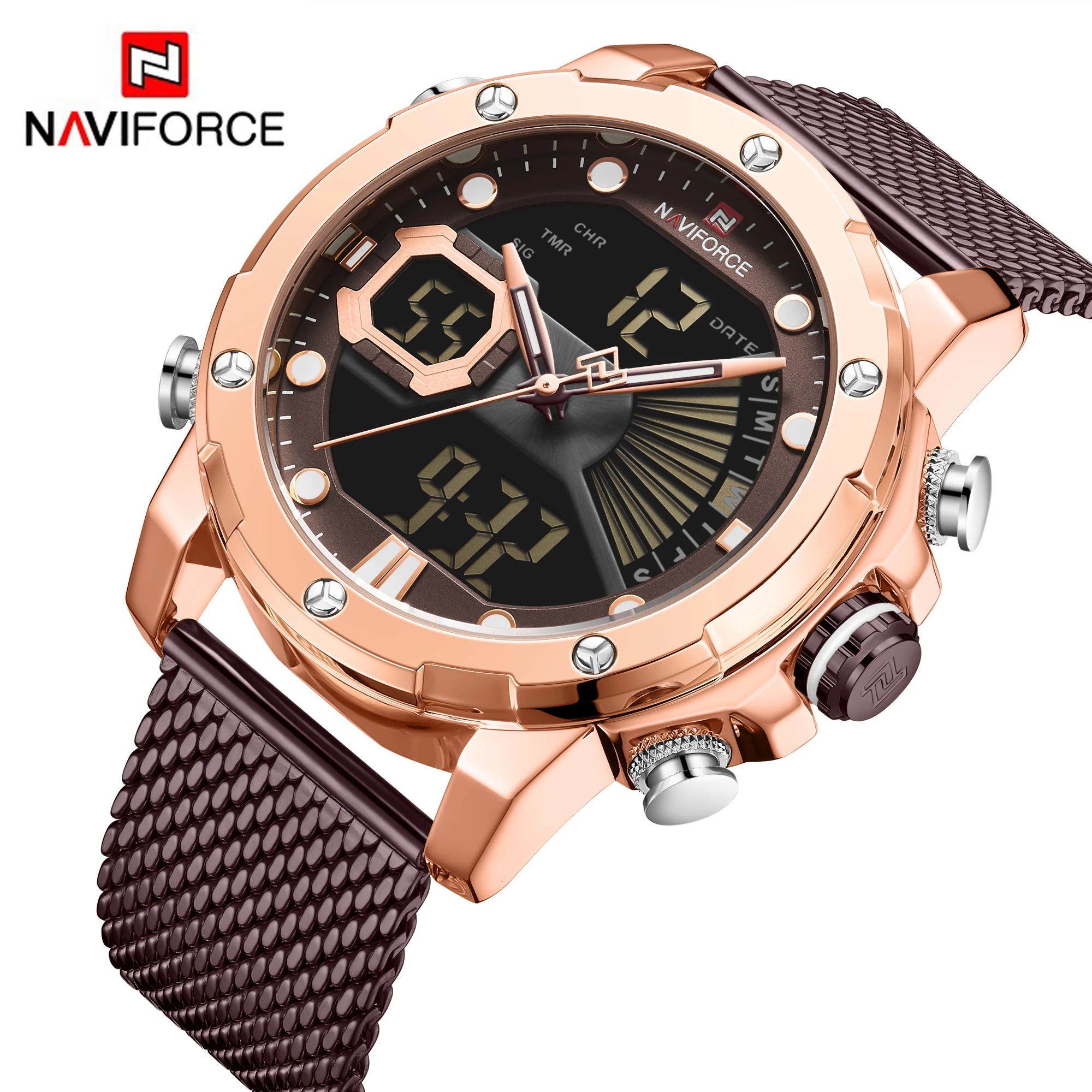 

Naviforce 9172 super golden man quartz watch hot sale steel Strap Luminous Chronograph Simple Leisure watch design