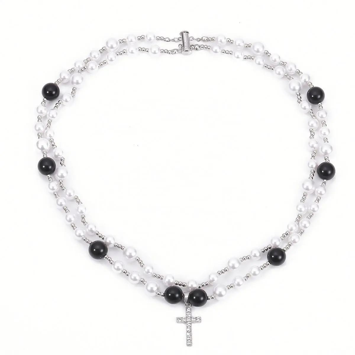 

Cross Stainless Steel Women's Necklace Contrasting Multi Layer Pearl Necklace Jewelry, White