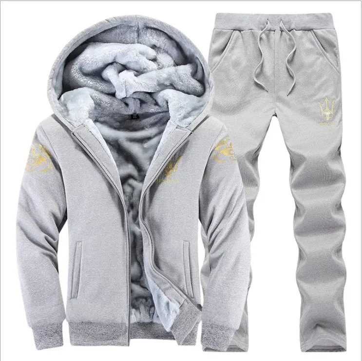 

2021 Wholesale customized men's new long sleeve suit sport Add velvet and thicken plus size hooded sports suit, Black
