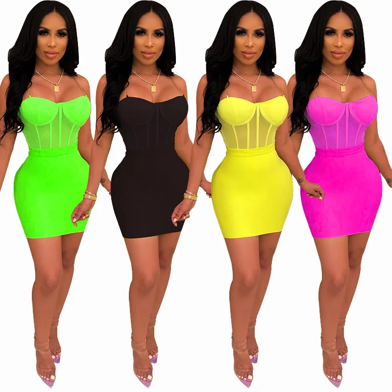 

90809-SW20 new style two piece set women clothing suspenders dress sexy, 4 colors