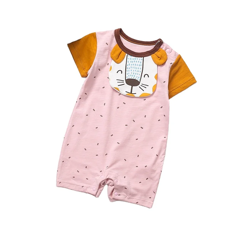

Baby Rompers(0-2 Years old) Slub Cotton Printed Lion Rompers Baby with Bib Comfortable Baby Clothes Romper, Picture shows