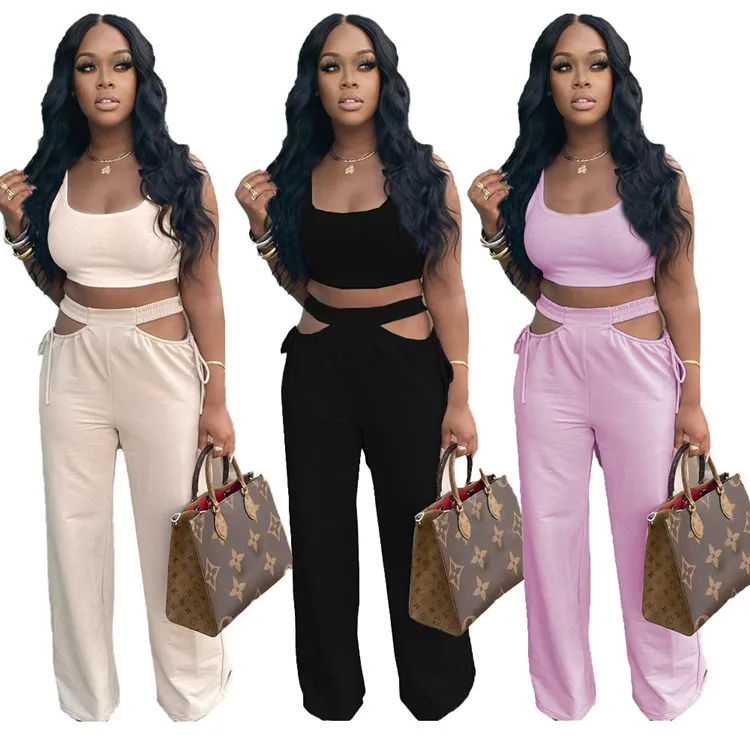 

NY8058 Fashion Solid Color Two-Piece Casual Wear Girl Clothing Suit Women'S Trousers & Pants