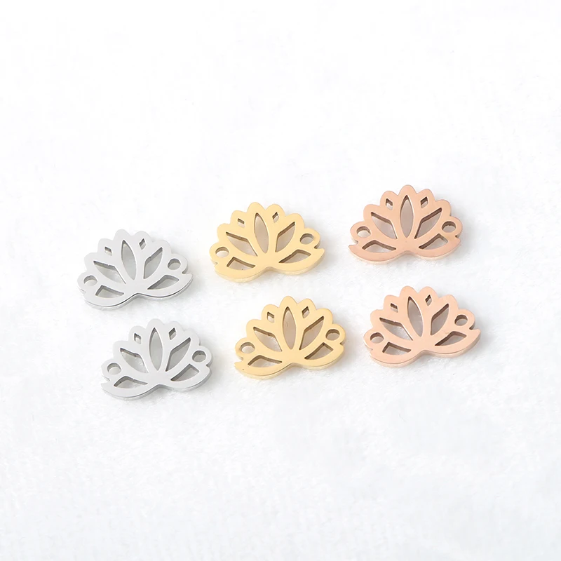 

Factory Sales Lotus Flower Pendant DIY Stainless Steel 18K Gold Plated Fashion Custom Polished Steel Pendant