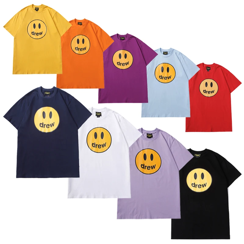 

Justin Bieber Drew Smiling Face Custom Graphic Tee Shirts Digital Print Hip Pop Custom Plus Size Drew House Shirt For Men Casual