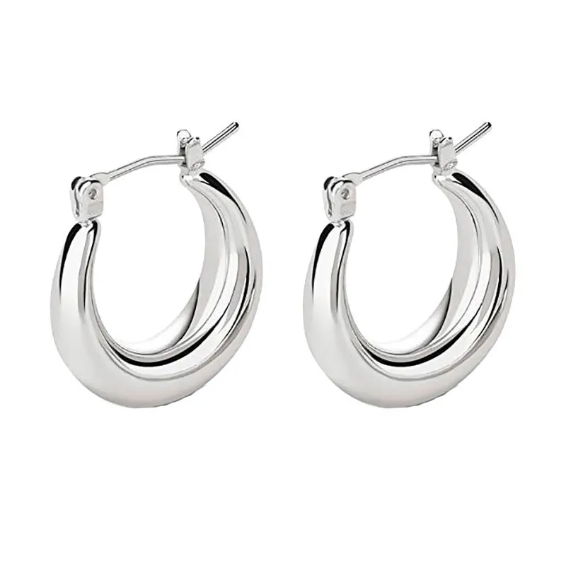 

Hot Selling Chunky Crescent Earrings 18K Gold Plated Stainless Steel Jewelry Hoop Earrings for Women, As picture