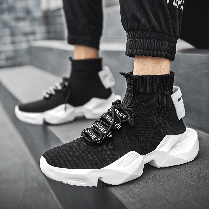 

Socks Sneakers Men Knit Upper Breathable Sport Shoes Sock Boots Man Shoes High Top Running Shoes for Men Zapatillas De Deporte