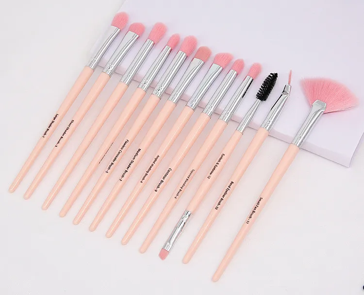 

High Quality Synthetic 12Pcs Pink Eye Brushes Makeup Eyeshadow Brush Set Private Label Professional