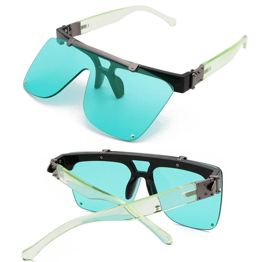 

Fashion Brand Designer Men Women Snow Sunglasses Flip Up One Piece Lens Big Square Steampunk Stylish Shades Sun Glasses