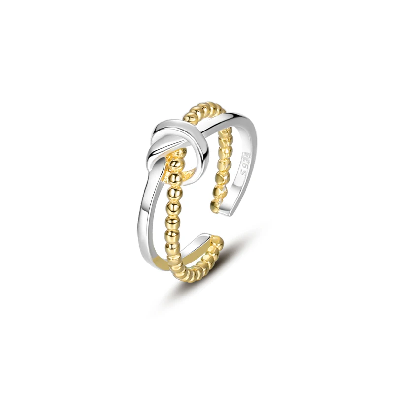 

Fashion INS wholesale gold plated two color sterling silver adjustable rings women