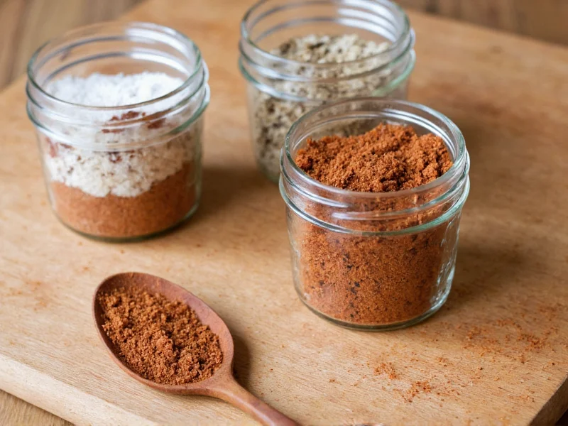 Homemade dry rub ingredients in mason jars on wooden table