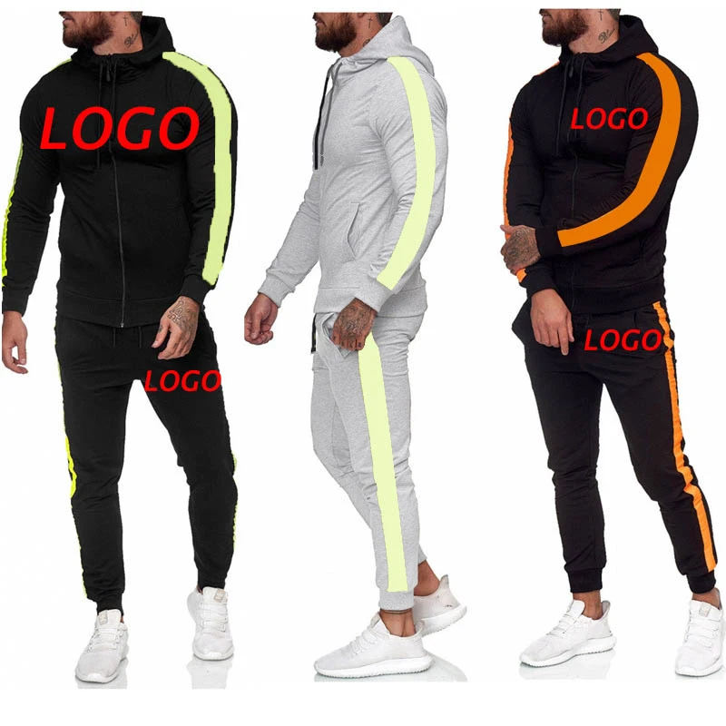 

Spring sports sweater set side stripe design casual two piece pants set men outfits, Show