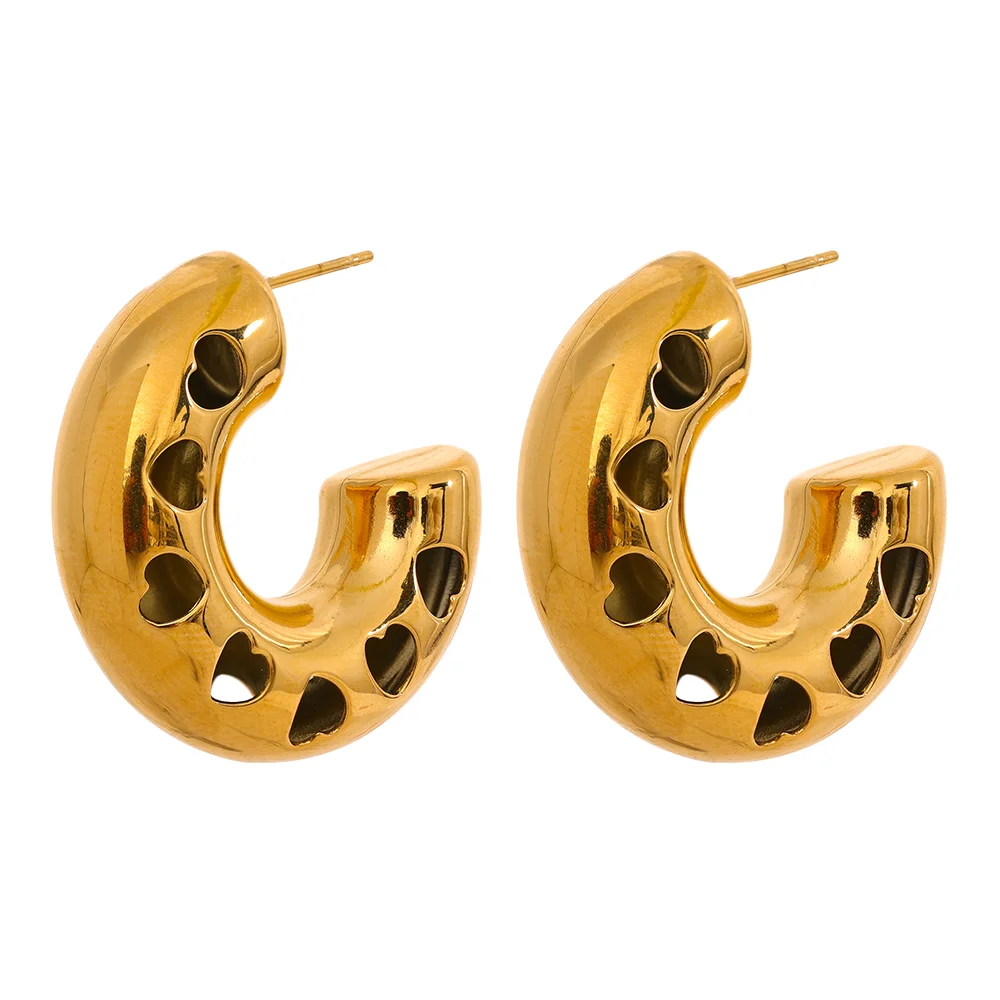 

JINYOU 2324 C Shape 30mm Geometry Hollow Heart Hoop Earrings 2023 for Women Charm Fashion Waterproof Gold Color Bijoux Jewelry