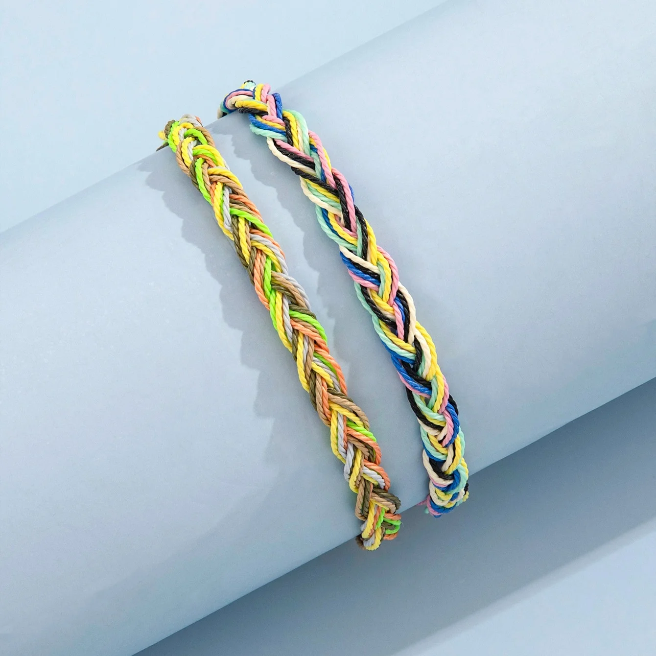 

2pcs Women's Simple colorful rope braided string anklet set, Color