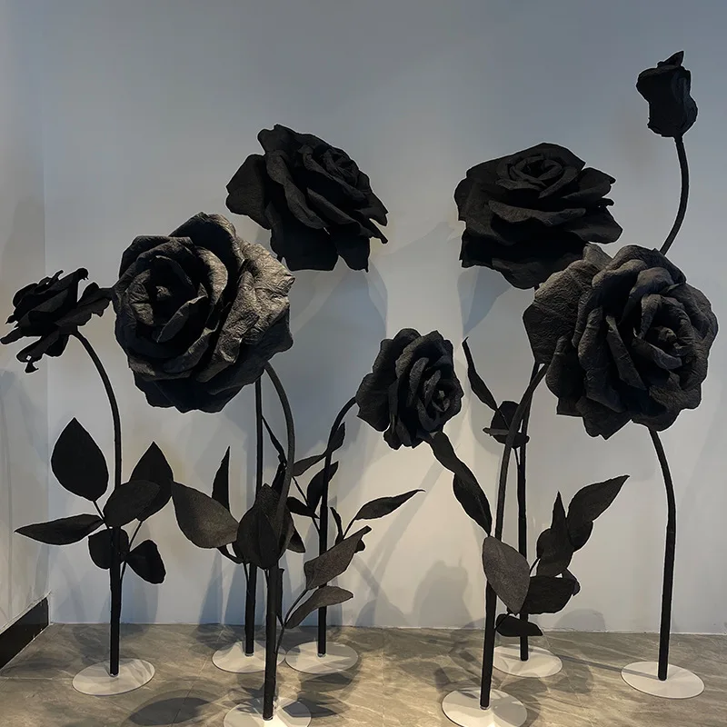 Q175 Black White Rose Giant  Flower Decoration Paper Rose Wedding Stage Decoration Props Photography Window Decoration