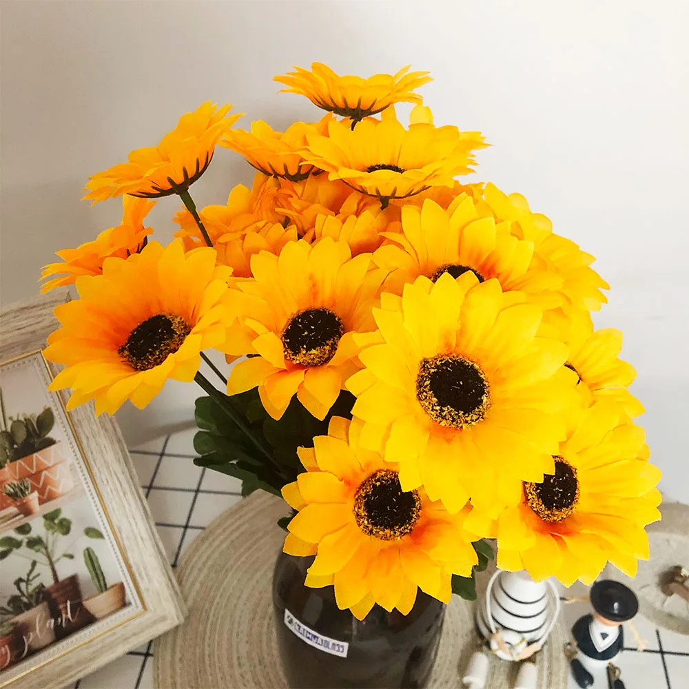 7 头塑料假花丝绸花花束向日葵家居装饰人工向日葵出售
