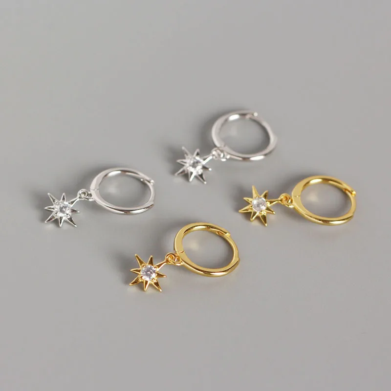 

Antique Gold Plating S925 Cubic Zircon Star Drop Earrings 925 Sterling Silver Star Huggie Earrings