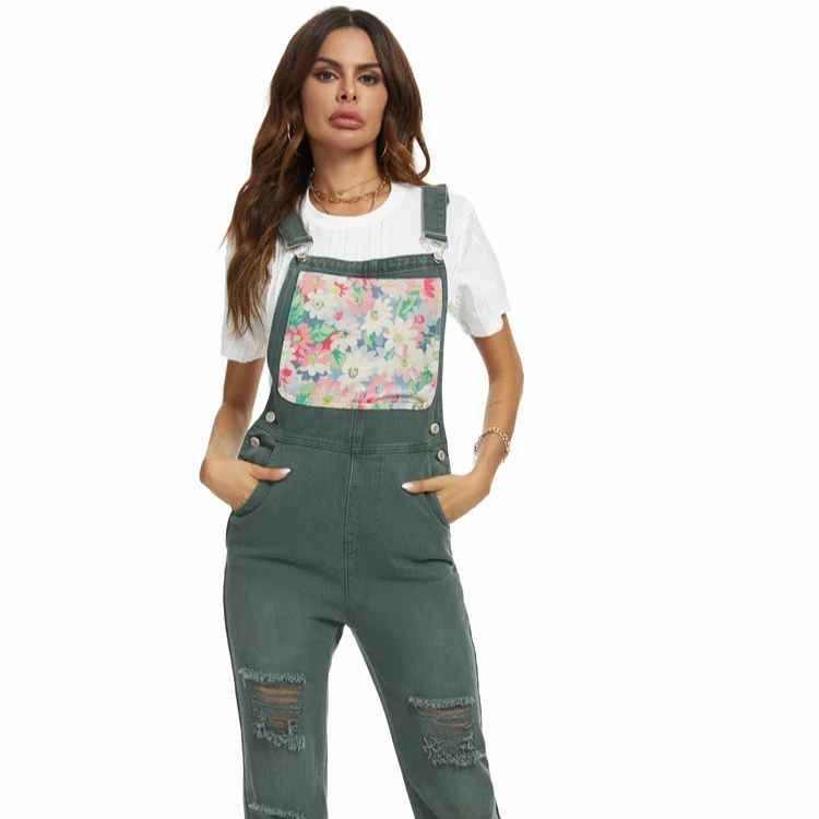 

Hot selling loose womens denim overalls fashion custom logo denim overalls, Blue