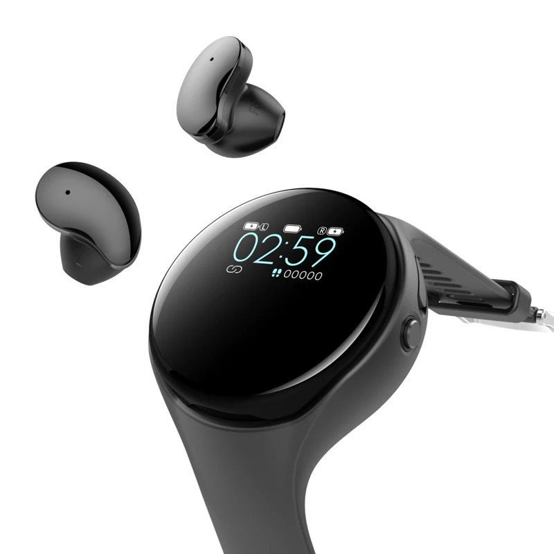 

Telephone Headsets Reloj Audifonos Auriculares Manos Libres Handsfree Headset Watch With Earbuds Headphones Earphone Earphones, Black