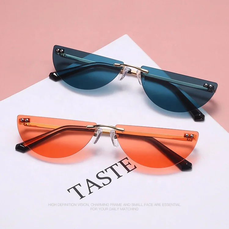 

DOISYER New fashionable candy color trend small frame half round rimmless glasses women sunglasses unisex, C1,c2,c3,c4,c5