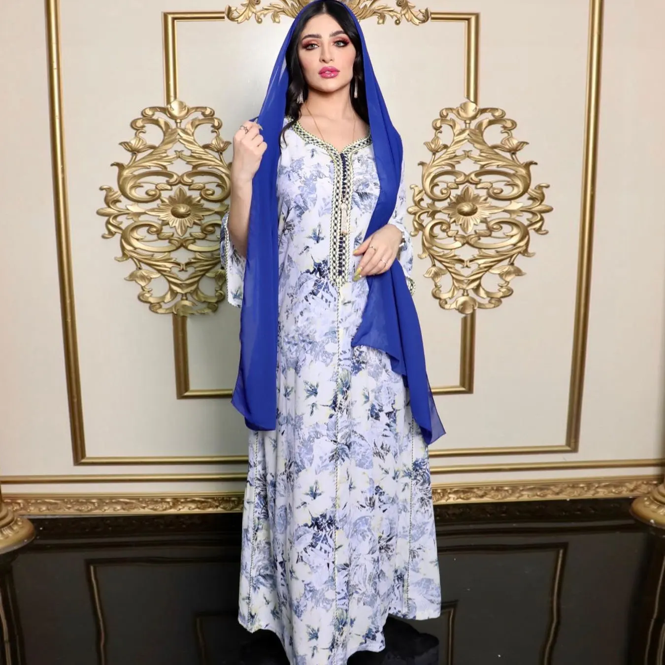 

Middle East Arabic women Muslim clothing lady hijab new blue abaya dress gown