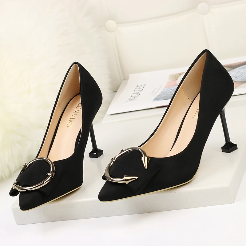 

Round Square Pendant Luxury Pointed Toe High Heels for Women Ladies Office Heels Fashion Pumps Top Brand High Heeled Shoes