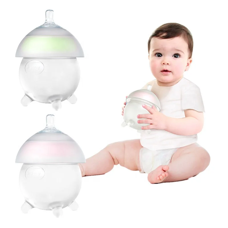 

2021 New Design Hot Sale Wide Neck silicone baby breast milk feeding baby bottle, Pink/green