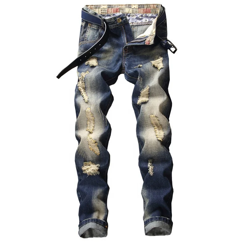 

Wholesale Custom Skinny Straight Leg Ripped Retro Men's Jeans, Customized color