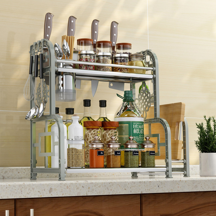 

2 Tiers stainless steel+plastic spice racks set kitchen spices rack organizer