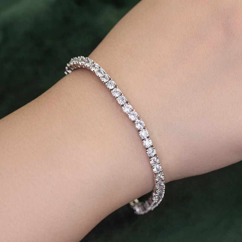 

Hot Sale Iced Out 3mm Silver 925 Moissanite Tennis Bracelet