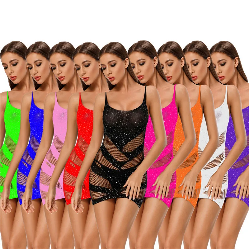 

Sexy Ladies Lingerie Tight Sling Skirt Diamond Short Skirt Mini Skirt Rhinestone Pajamas Glittering Fishnet bodystocking, Customized colors