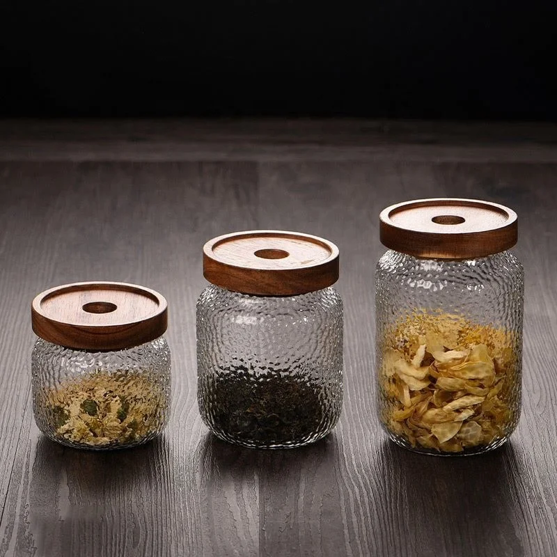 

Customized Logo Storage Packing Glass Jar With Wood Lid