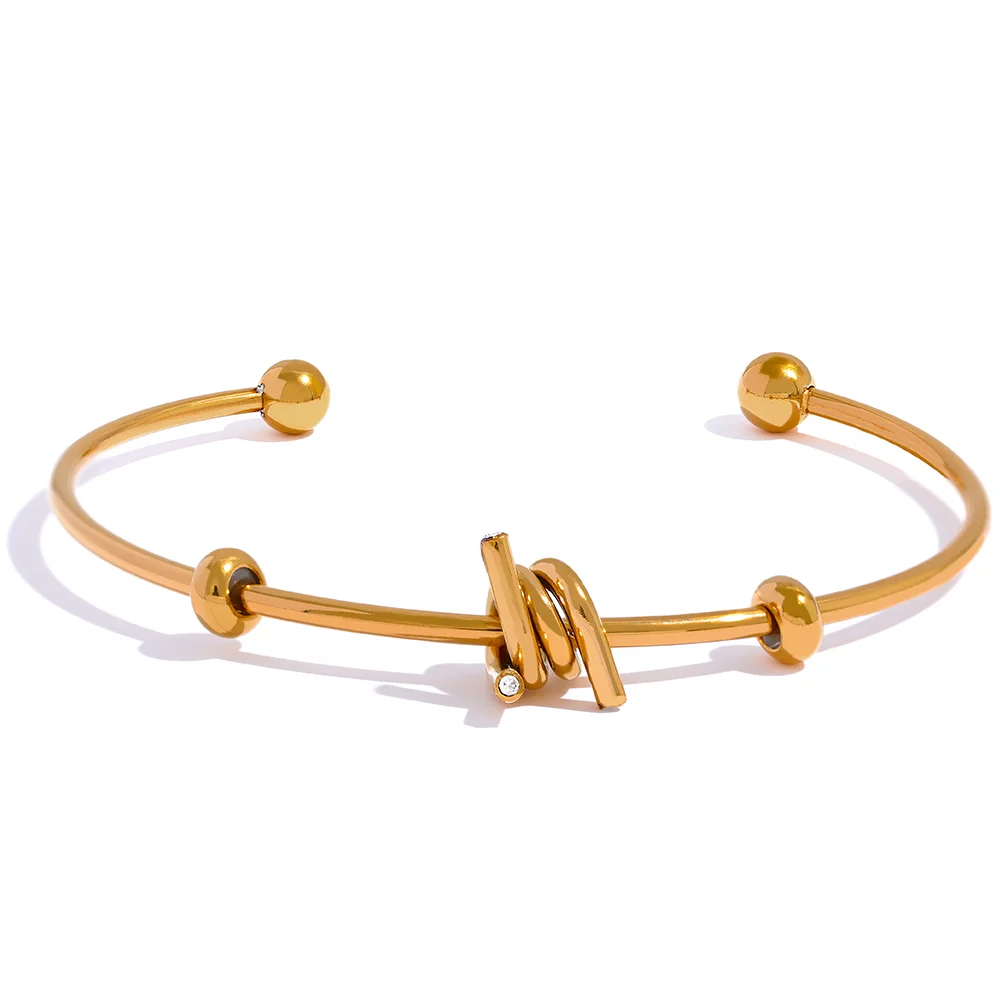 

JINYOU 1984 Waterproof Fashion Stainless Steel Gold Color Metal Knot Open Cuff Bracelet Bangle Minimalist Personalized Jewelry