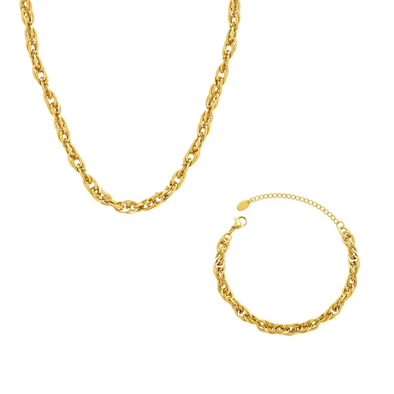 

HYH stainless steel punk jewelry set 18k gold chain necklace bracelet