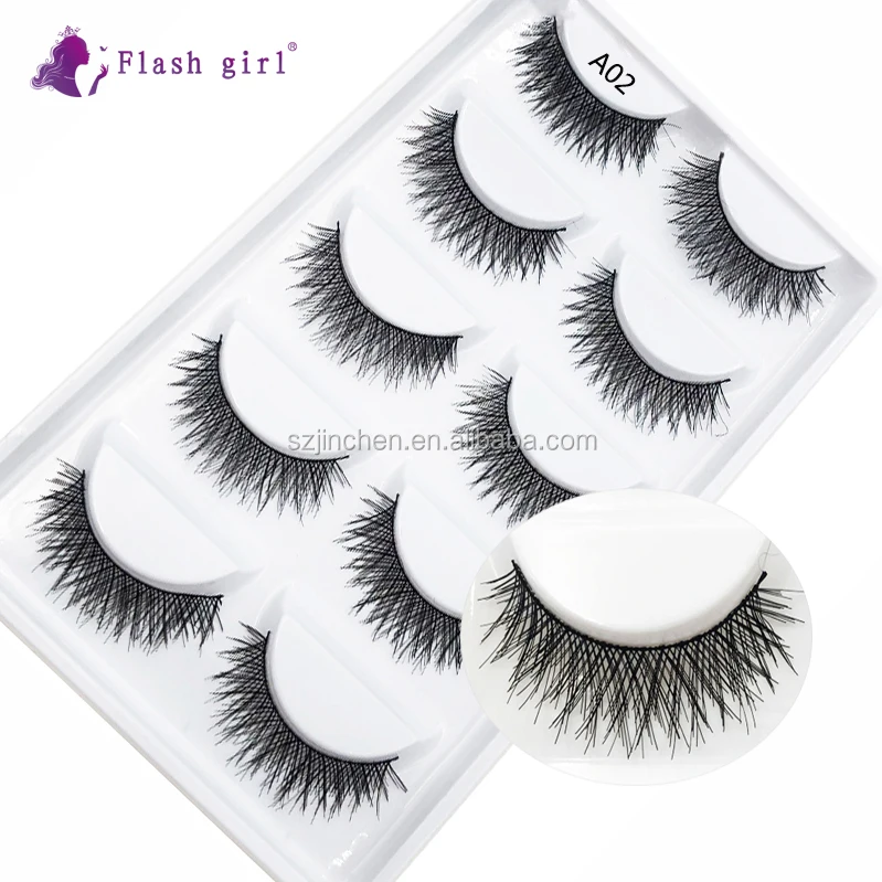 

Flash girl WISPY A02 10 model 5 Pairs synthetic hair premium silk false eyelashes, Black color