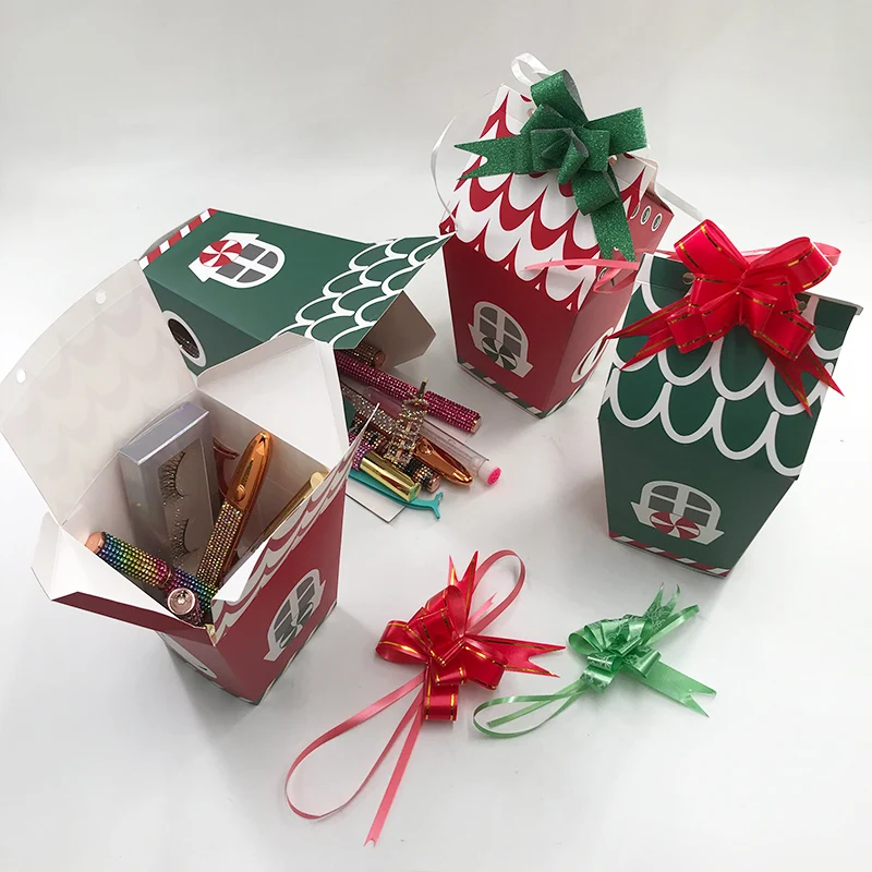 

Christmas Package Box with Eyelashes Glue ,Eyeliner ,Tweezers,Hairpin and Brushes, Red green