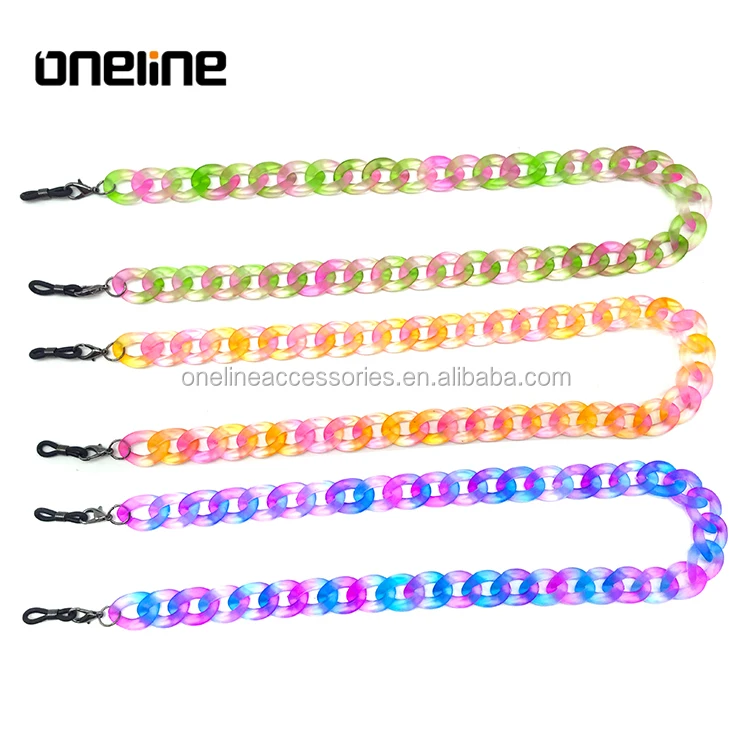 

2020 Stylish Colorful Big Flat Acrylic Acetate Bag Chain Necklace Sunglasses Chain Eyewear Acrylic Chain, As the picture