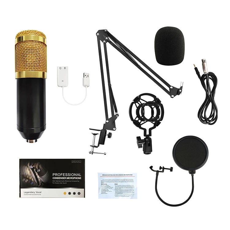 

Hot Selling BM800 Microphone Professional Studio Condenser Sound Recording Microphone with Sound Card, Black,white,silver,blue,pink