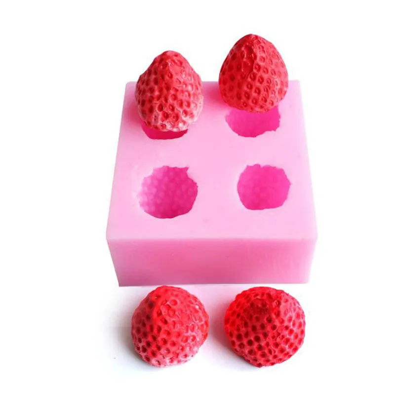 

4 connected 3D strawberry silicone mold for ice cream chocolate creative resin hand-drop glue scented candle mold, White