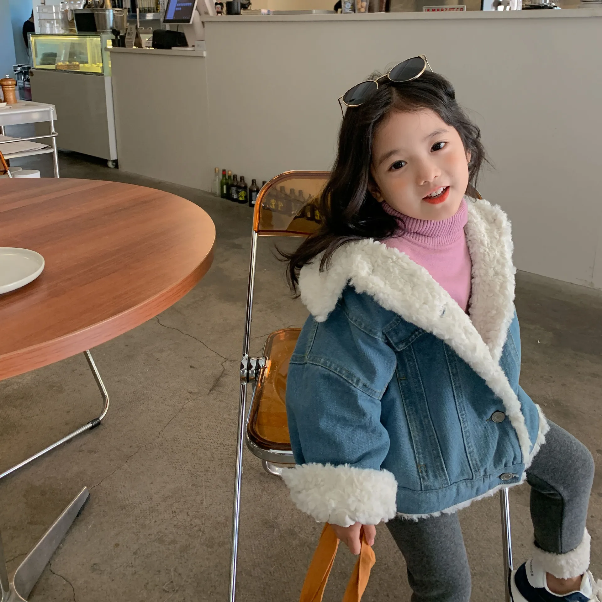 

winter baby girls Denim coats fur casual kids jackets button fashion korea children clothing wholesale 06Ad23