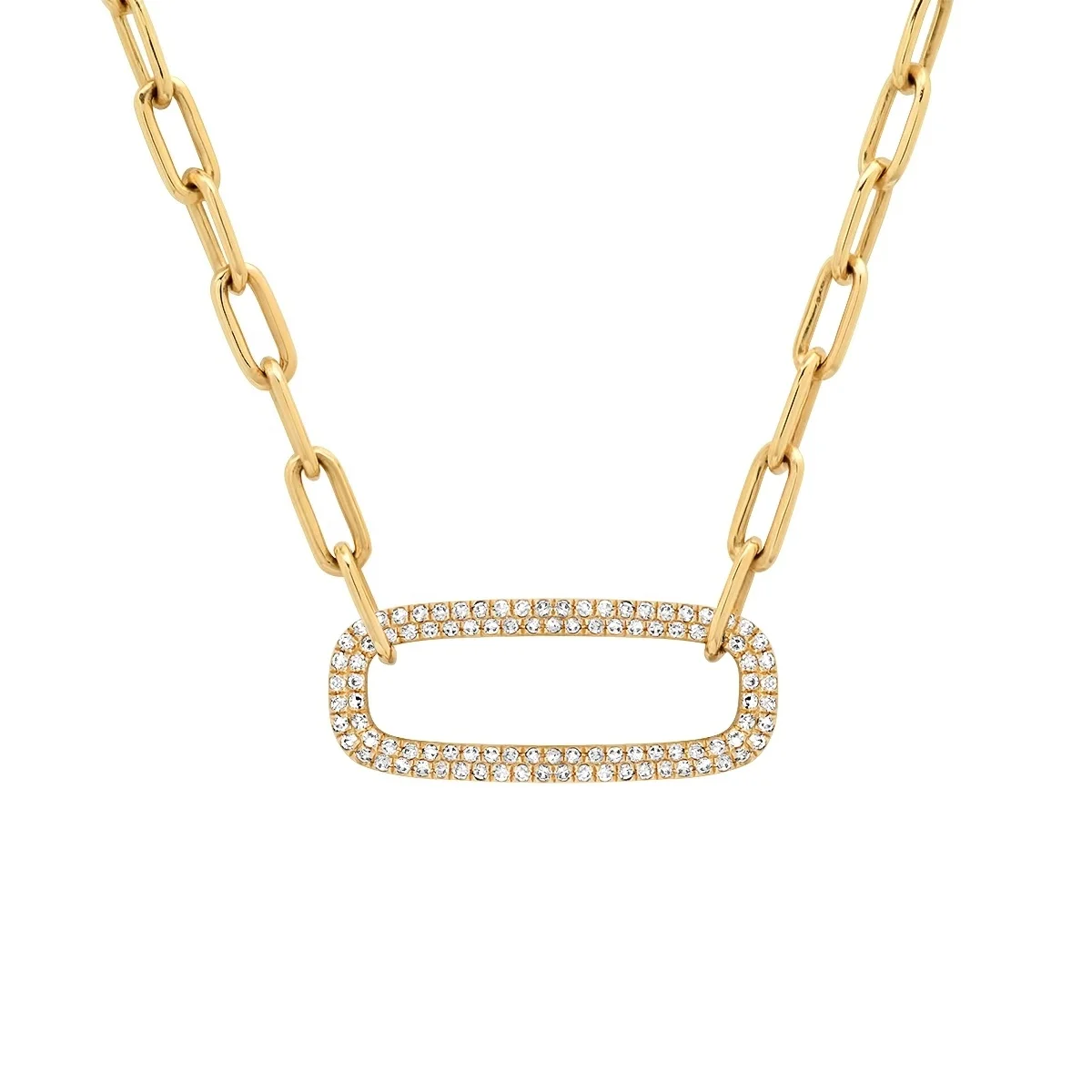 

Fashion Jewelry 925 Sterling Silver Pave CZ Rectangle Pendant Paperclip Chain Necklace