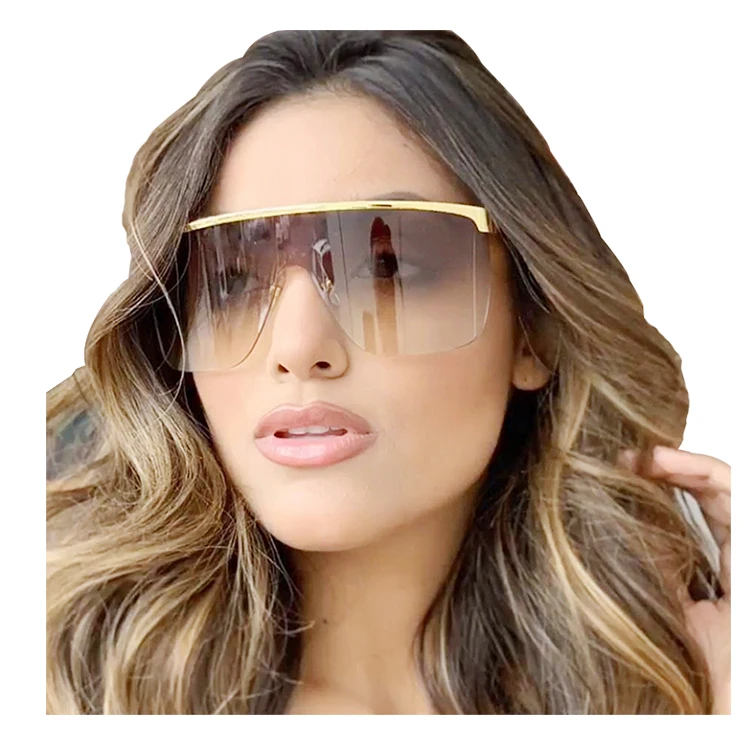 Hot sell female rimless large shades mirror womens lens oversized sunglasses