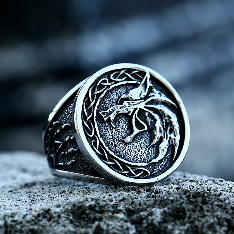 

SS8-981R Trendy Viking Stainless Steel Wolf Head Ring For Men Odin Norse Viking Celtic Animal Jewelry Wholesale Gift