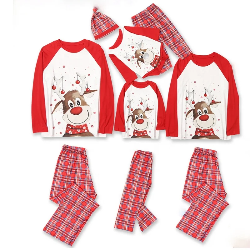 

Christmas Cartoon Print Plaid Pants Cotton Homewear Adult Kids Nightwear Family Matching Christmas Pajamas