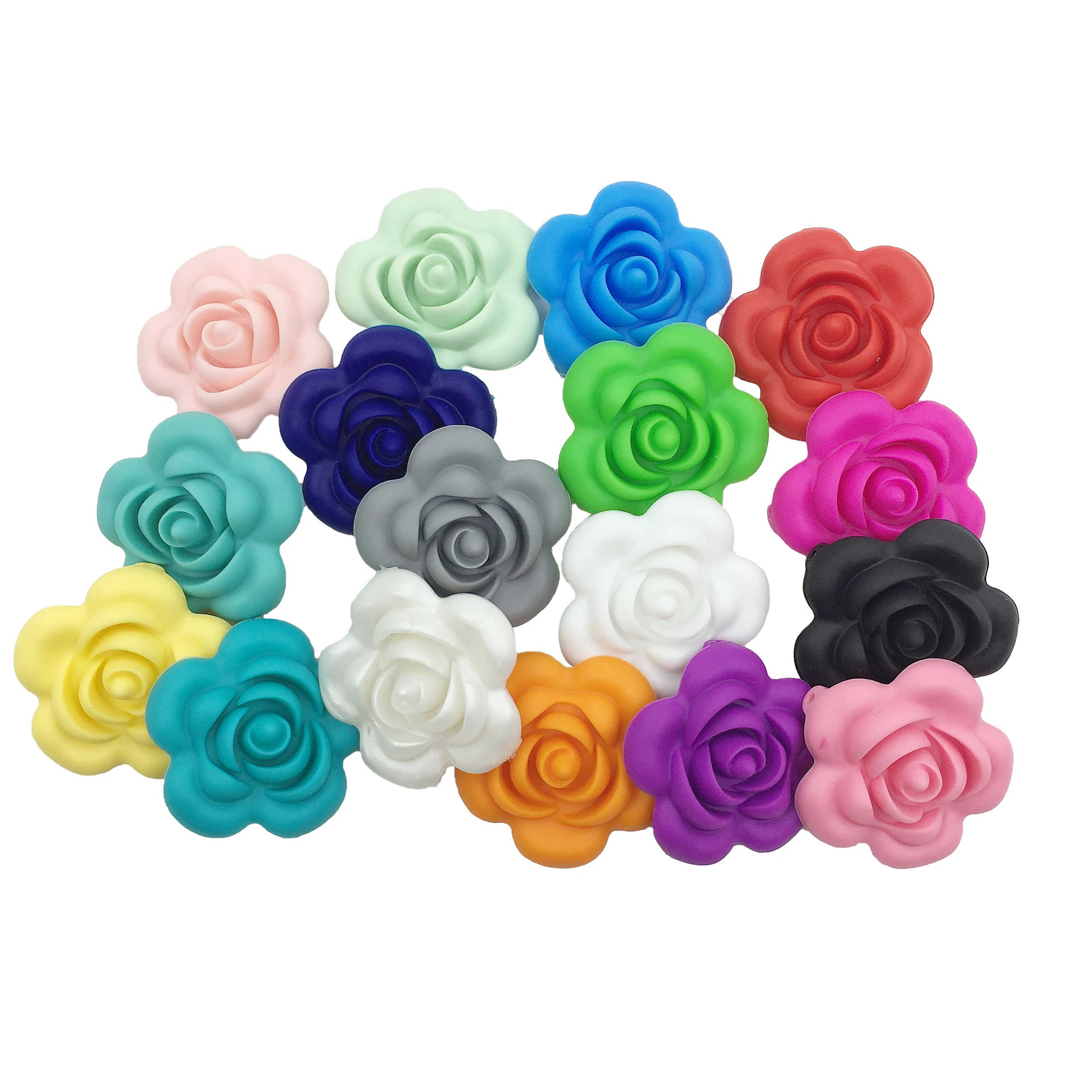 

Top Flower Shape Silicone Beads Teething Baby Chewable Loose Beads, 23 colors