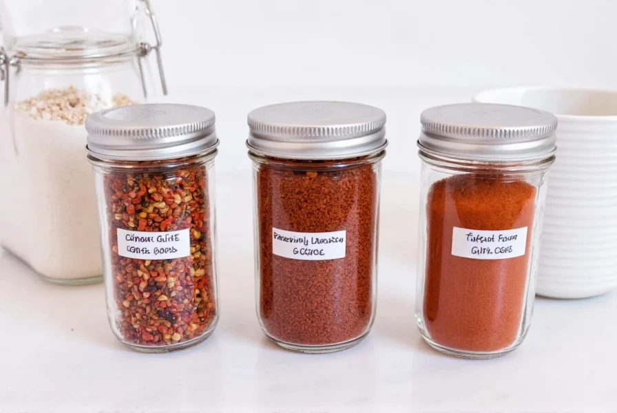 Contenants de stockage appropriés pour les flocons de piment rouge avec étiquettes indiquant les dates de péremption