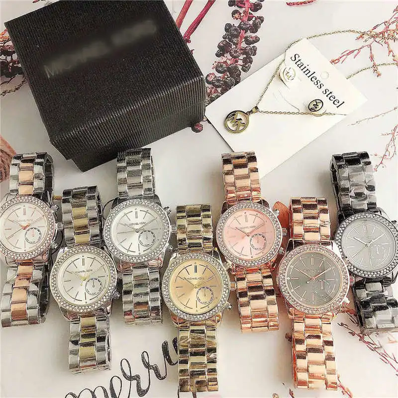 

Iced Out Diamond Wrist Watch For Gift Stainless Steel Wristbands Relojes For Girls Ladies Popular Brand Quartz Watches, 7 colors