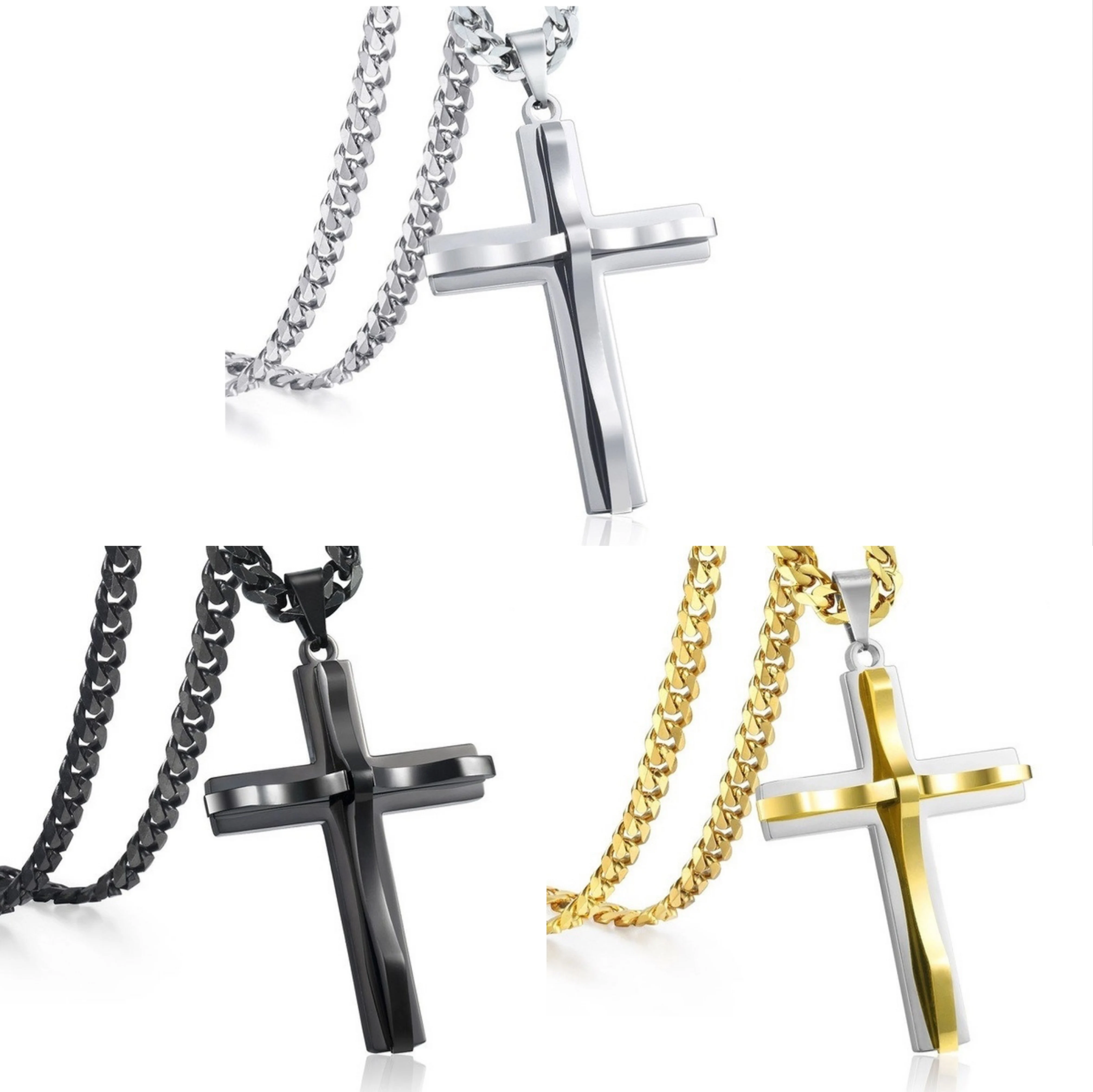 

Exaggerated Double Layer Hip Hop Cross Pendant Necklace For Men Long Sweater Chain Necklace Jewelry Hot Sale