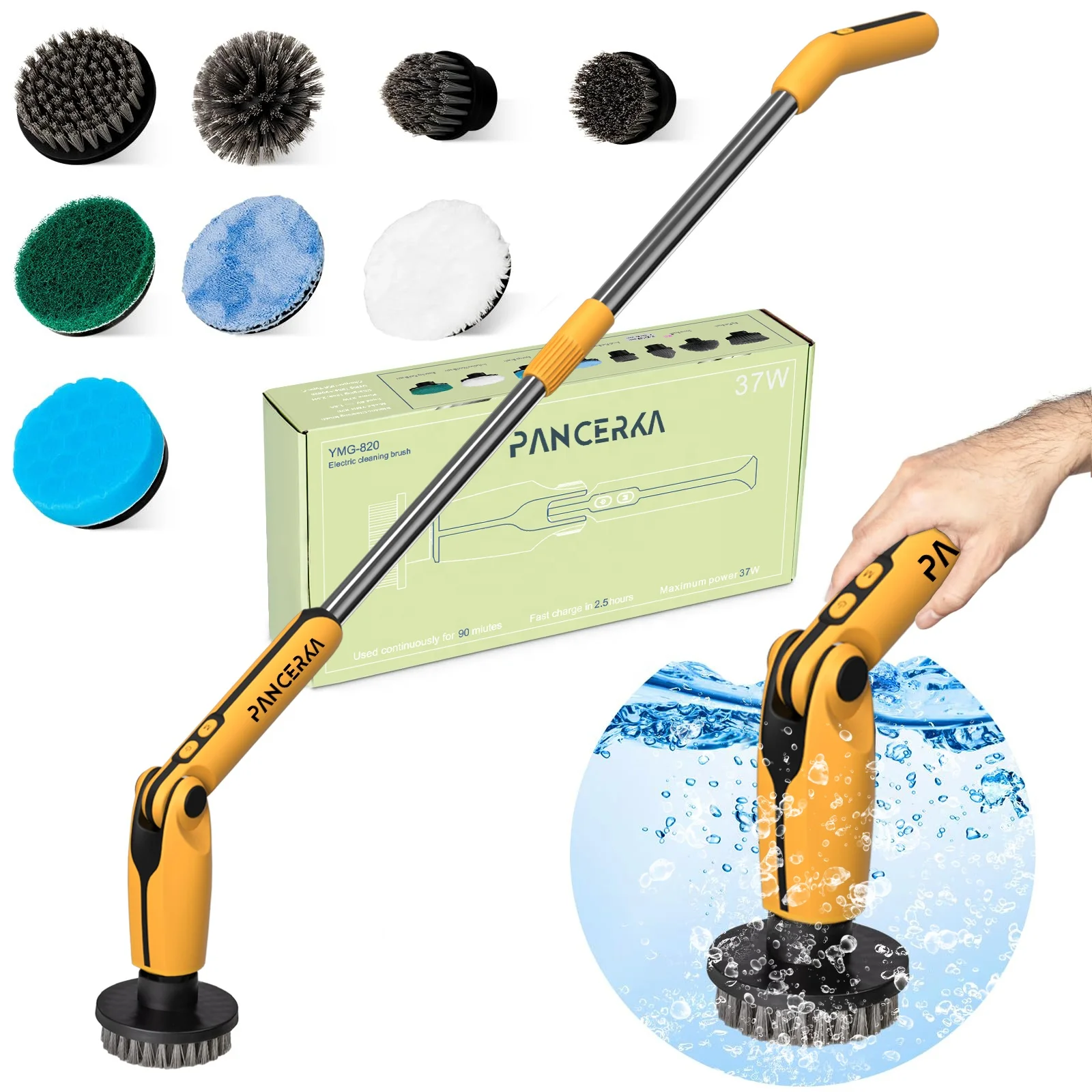 PANCERKA Industrial & Household Electric Spin Brush Cordless with Auto Cleaning Mode Extension Handle & 5000mAh Battery