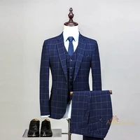 

APHACATOP Hot Sale Tailored Navy Grid Men Suit 3 Pieces