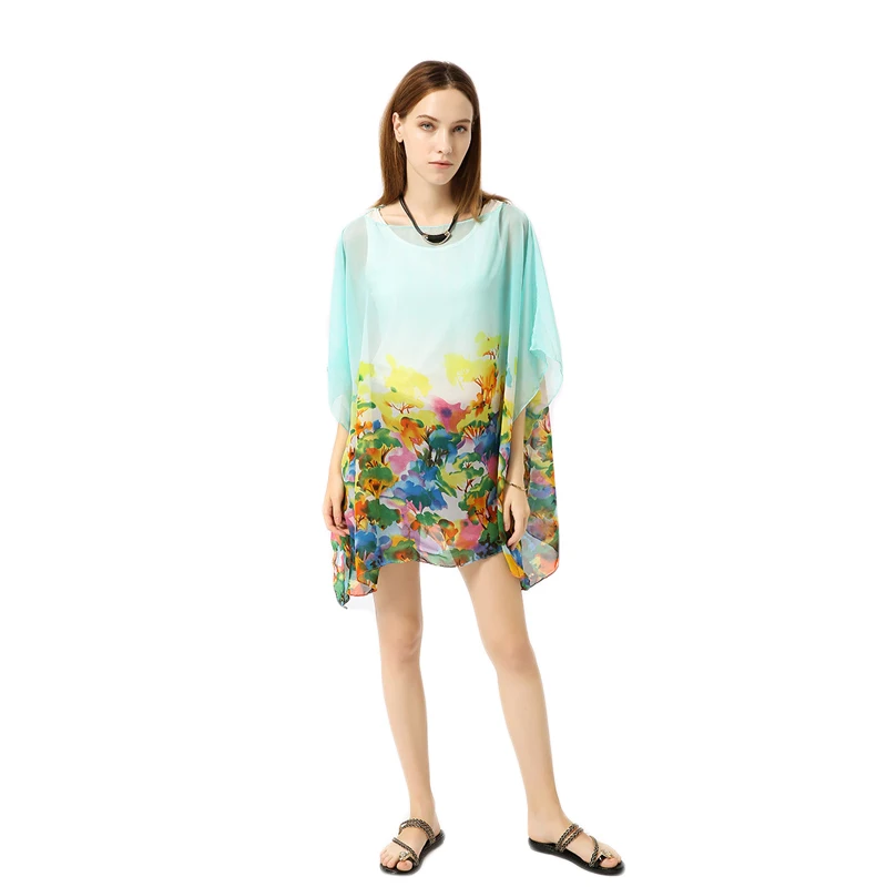 

2021 Summer women flower printed short sleeve bikini sunscreen pullover sweaters, Red green or customized